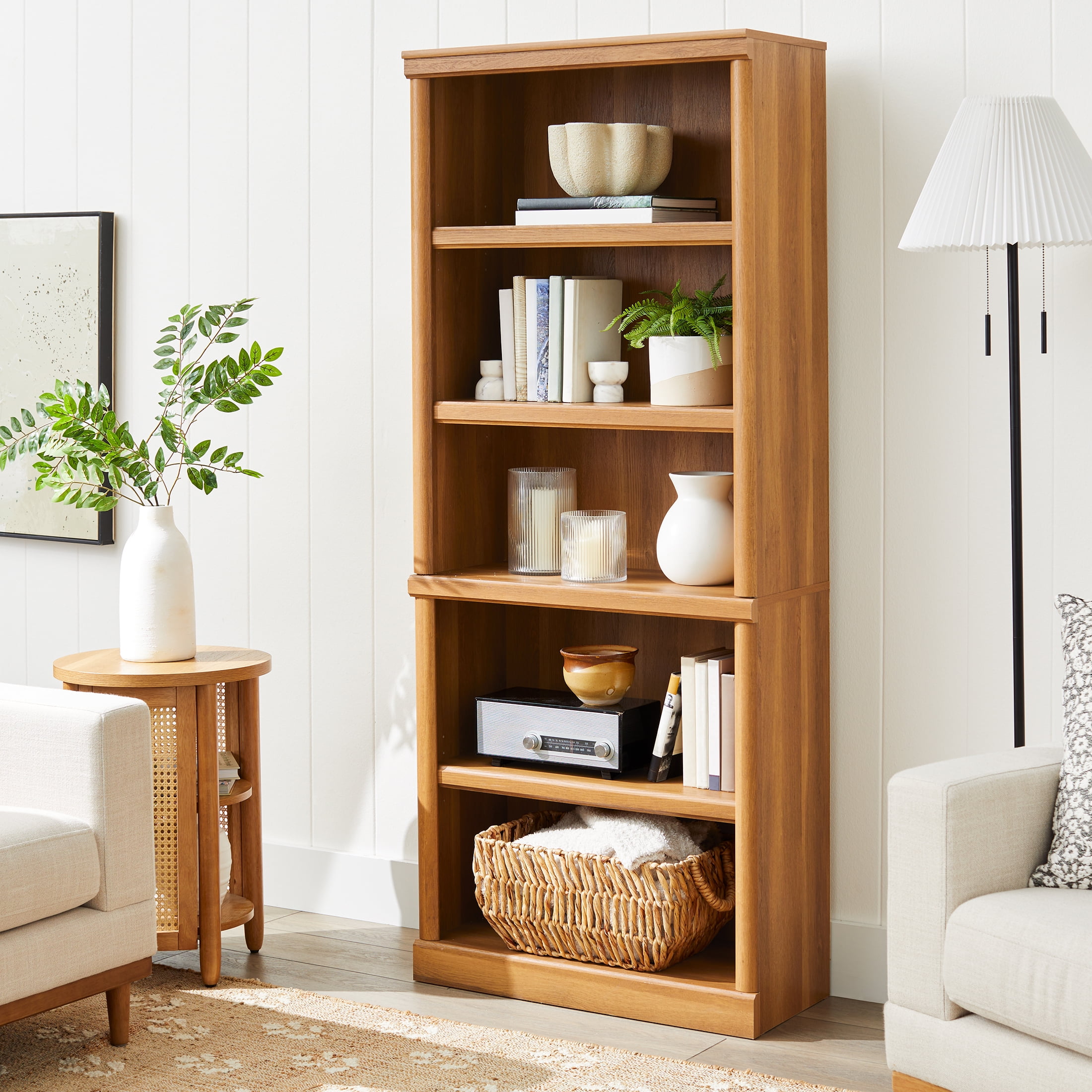 Better Homes & Gardens 71" Ashwood Road 5 Shelf Bookcase, Light Honey Finish - Walmart.com