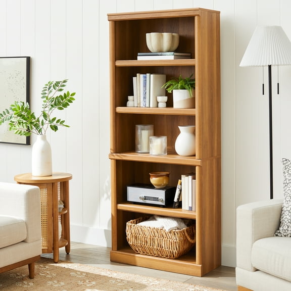 Better Homes & Gardens 71" Ashwood Road 5 Shelf Bookcase, Light Honey Finish