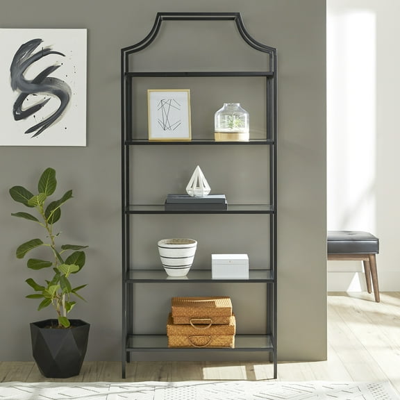 Better Homes & Gardens 71" Nola 5 Shelf Etagere Bookcase, Black Finish
