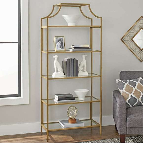 Better Homes & Gardens 71" Nola 5 Shelf Etagere Bookcase, Gold Finish