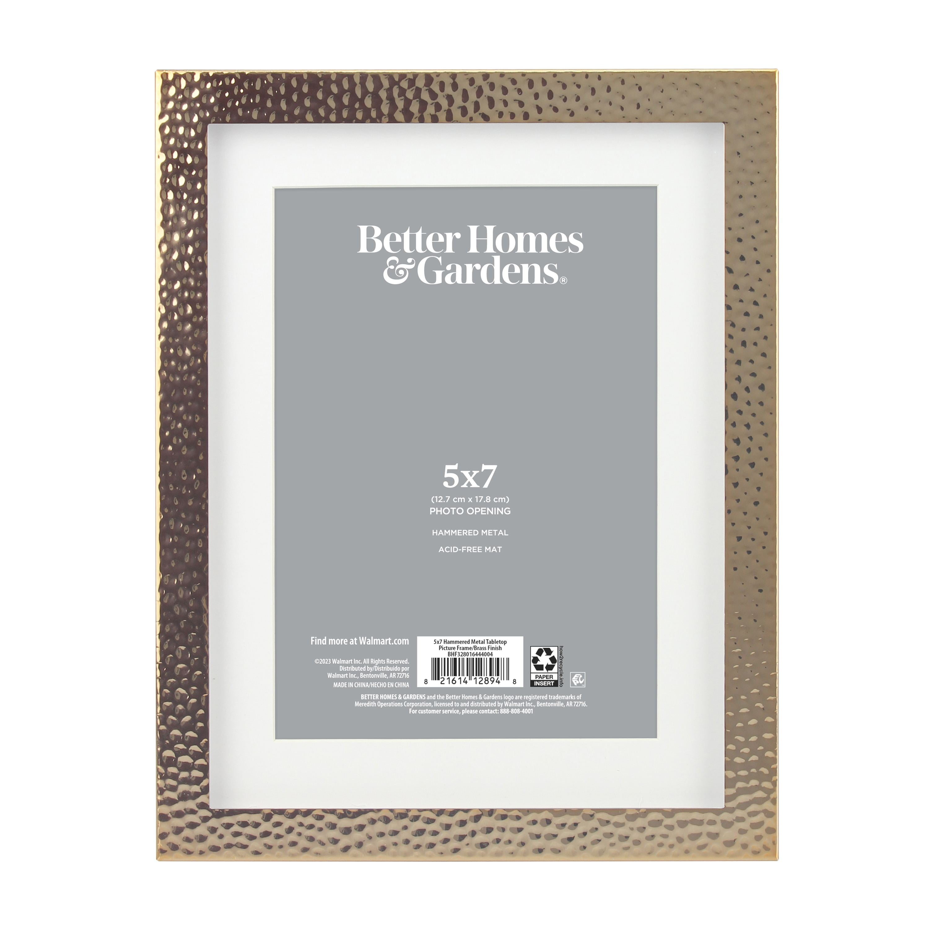 Better Homes & Gardens Hammered Metal Tabletop Picture Frame, Gold, 7 x 9, Matted to 5 x 7