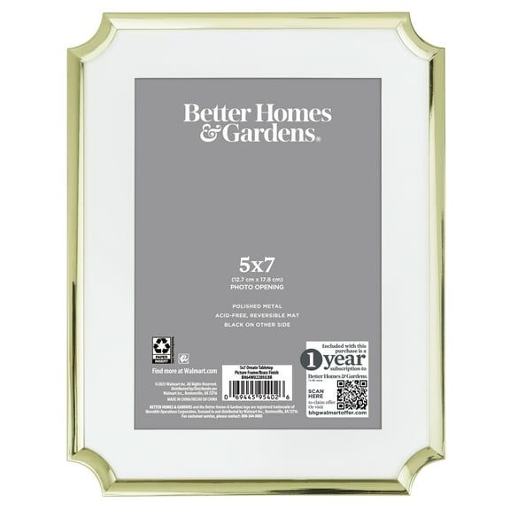 Better Homes & Gardens – 5x7 Picture Frame – Gold Ornate Matted Tabletop Photo Frame