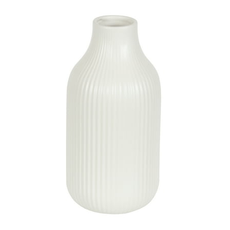 Better Homes & Gardens Ribbed Ceramic Vase, 8.5", Cream
