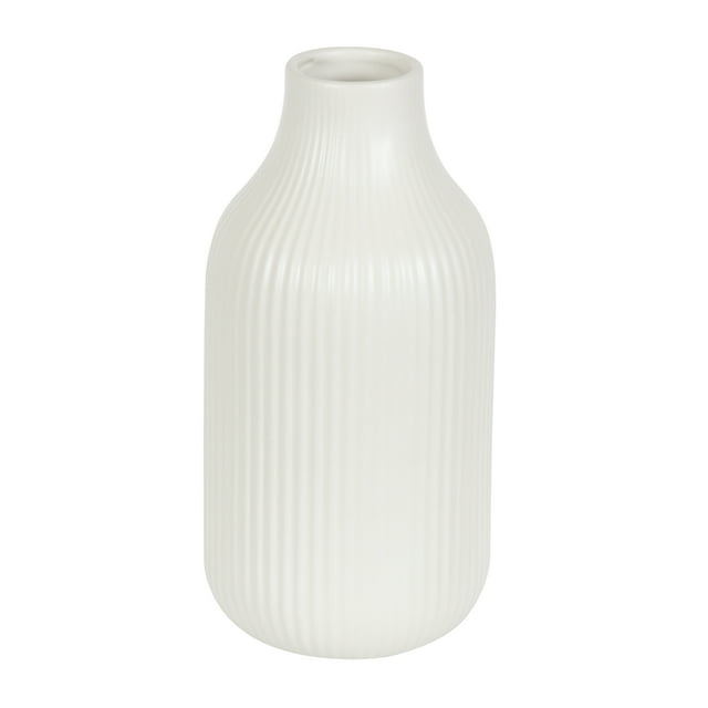 Better Homes & Gardens Ribbed Ceramic Vase, 8.5", Cream