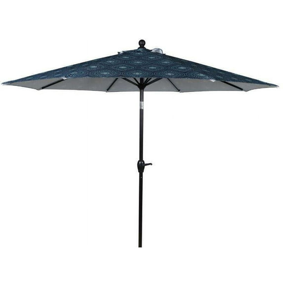 Better Homes & Gardens 9' Blue Medallion Round Tilting Patio Umbrella, Adjustable Tilt