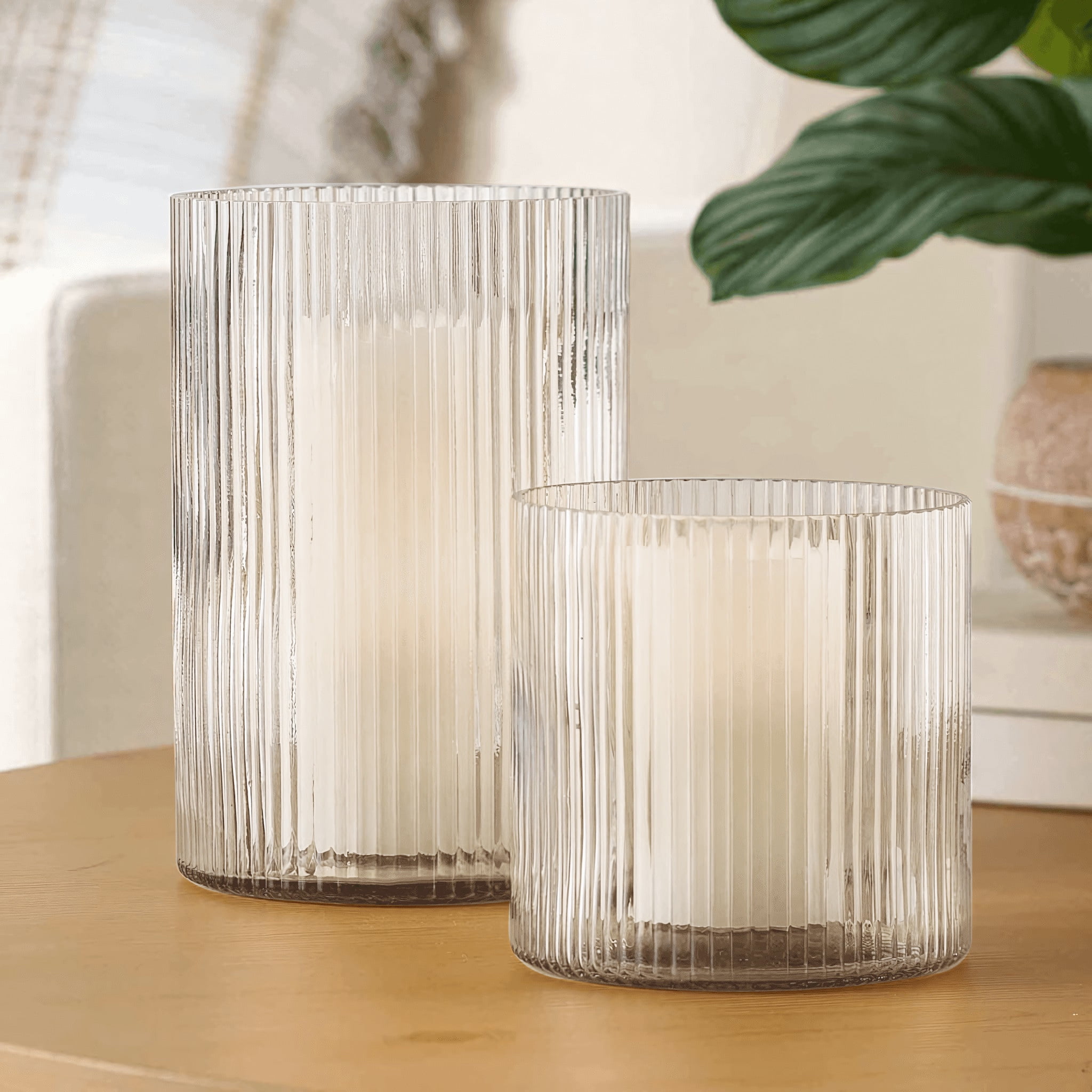 Better Homes & Gardens Clear Glass Ribbed Hurricane Candleholder, 8", Large