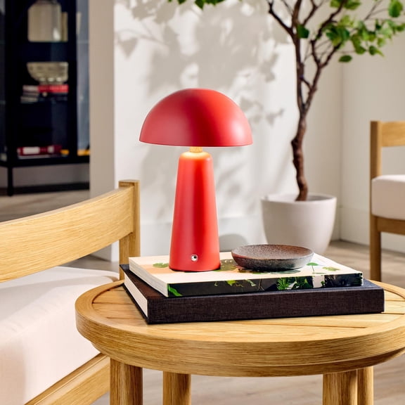 Better Homes & Gardens 9.5 in Red Dome Rechargeable LED Portable Lamp with Dimmable Touch Sensor