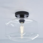 Better Homes & Gardens 9" Architectural Semi Flush Ceiling Light, Black Finish Clear Glass Shade