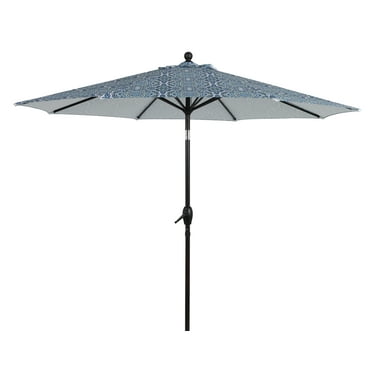 Better Homes & Gardens 9' Blue and Green Medallion Patio Umbrella Crank Lift and 3 Position Tilt