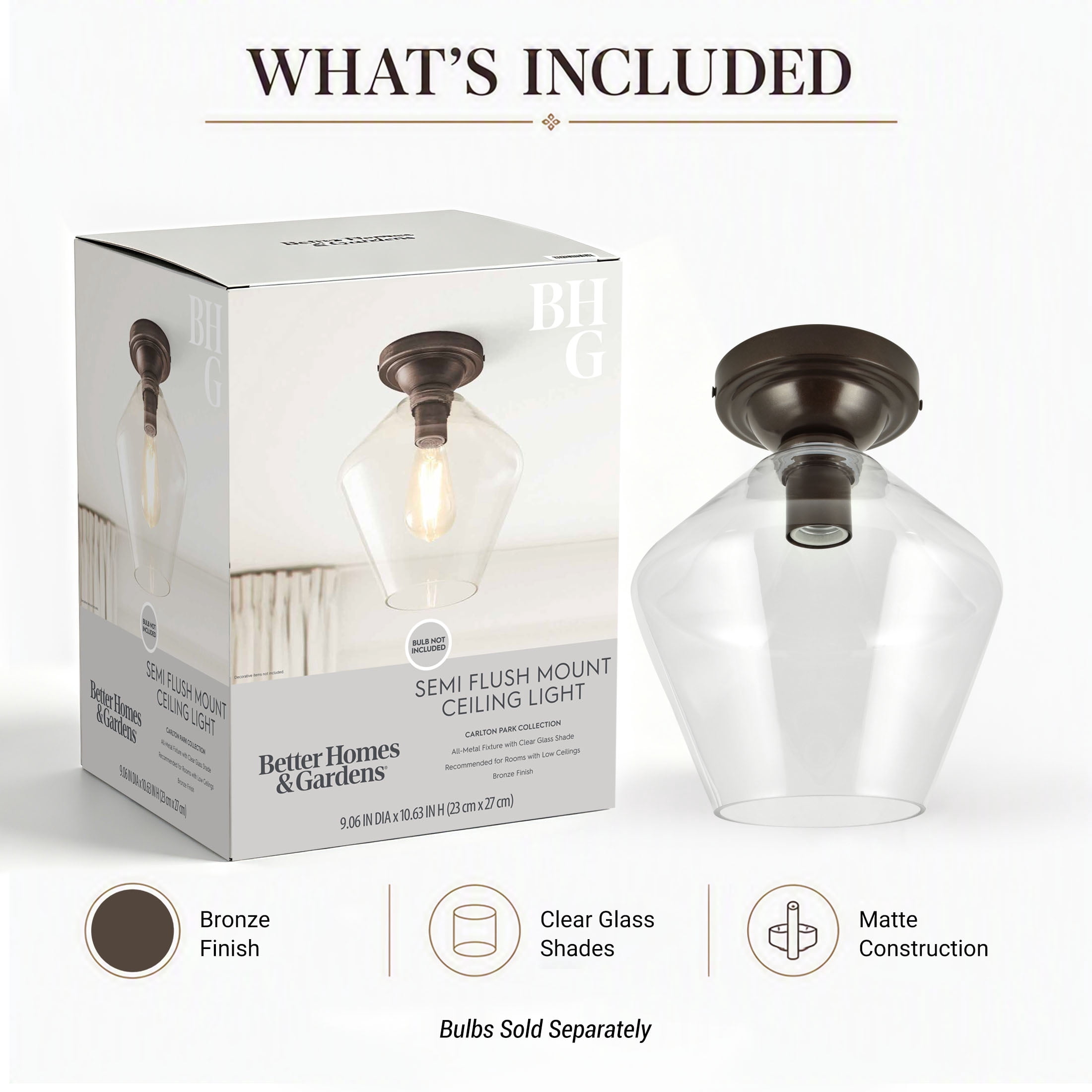 Better Homes & Gardens Farmhouse Bronze Flush Mount Ceiling Light with Clear Glass Shade, 9 in