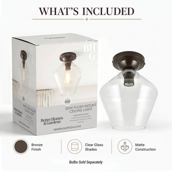Better Homes & Gardens Farmhouse Bronze Flush Mount Ceiling Light with Clear Glass Shade, 9 in