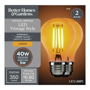 Better Homes & Gardens A15 Vintage LED Amber Light Bulb, 40 Watt Eqv, E26, Dimmable - 2 Pk