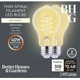 thumbnail image 1 of Better Homes & Gardens A19 LED Vintage Light Bulb, 4 Watts (40W Equivalent), Soft White, Thin Filament, E26, 2PK, 1 of 13