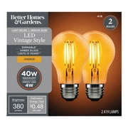 Better Homes & Gardens A19 Vintage LED Amber Light Bulb, 40 Watt Eqv, Dim, Amber Finish - 2 Pk