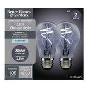 Better Homes & Gardens A19 Vintage LED Light Bulb, 35W Equivalent, Dimmable, Daylight 5000K, Smoked Glass Finish, 4 Pack