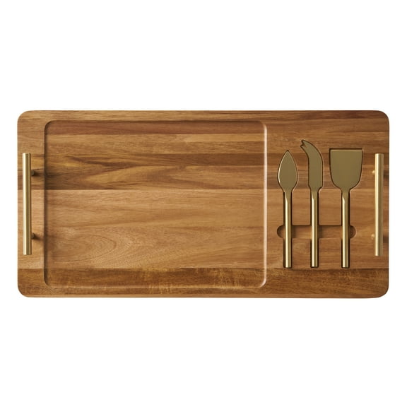 Better Homes & Gardens, Acacia Board with Cheese Tools, 22 W x 11.22 D x 1.96 H in, Kitchen