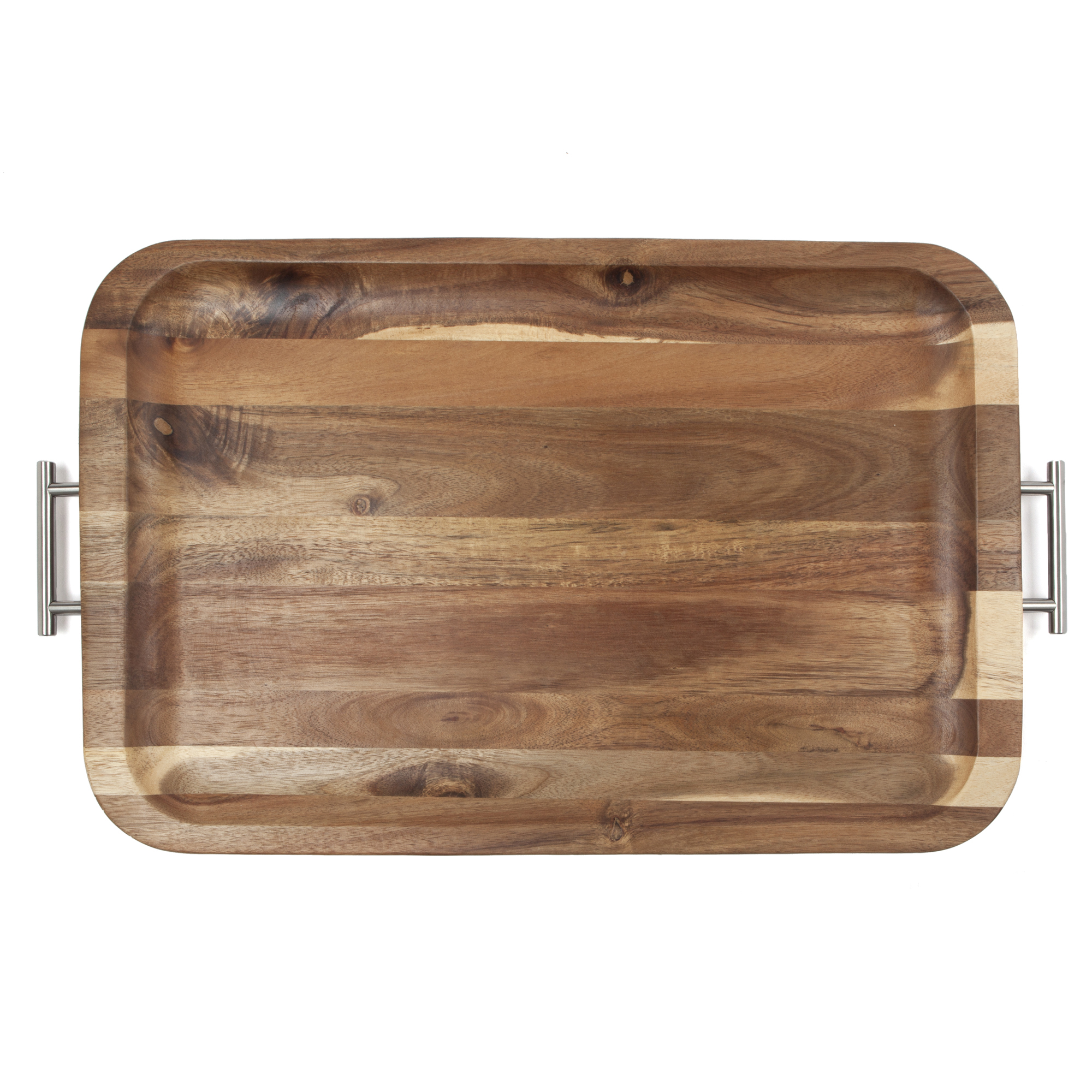 Better Homes & Gardens Acacia Wood Serving Tray with Silver Handles - image 1 of 4