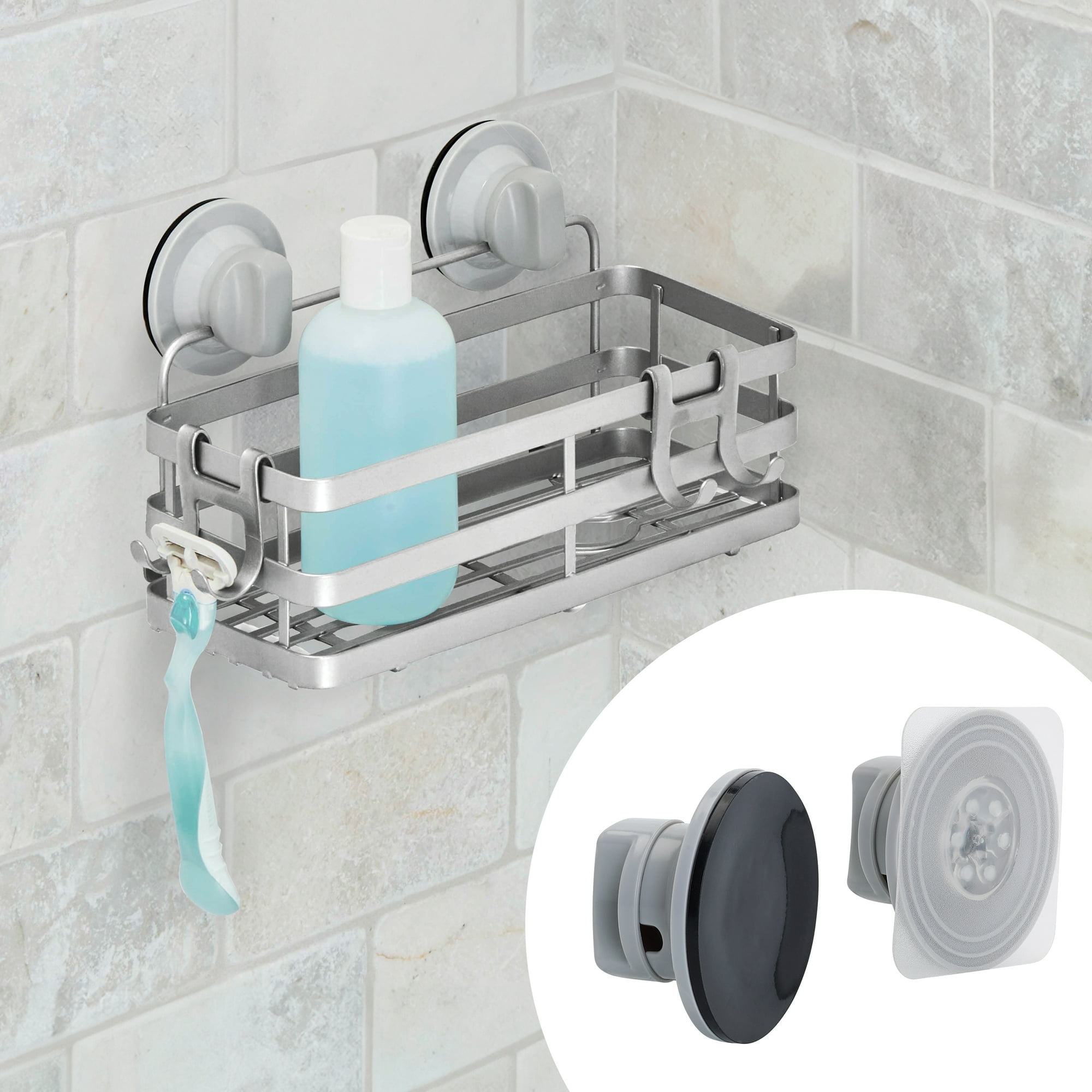 Better Homes & Gardens Adhesive or Suction Mount Shower Storage Basket, Satin Nickel