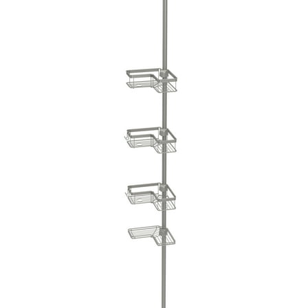 Better Homes & Gardens Adjustable Tension Steel Shower Pole Caddy, 4 Shelves, Satin Nickel