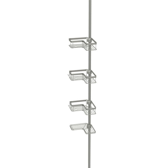 Better Homes & Gardens Adjustable Tension Steel Shower Pole Caddy, 4 Shelves, Satin Nickel