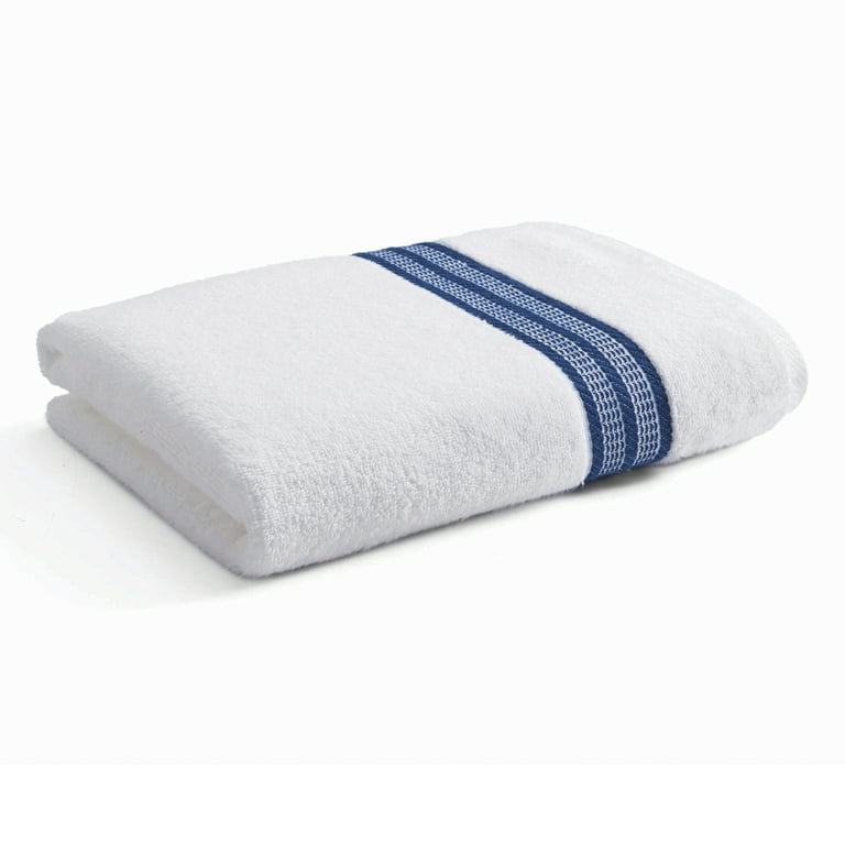 Better Homes & Gardens White with Blue Stripe American Made Bath Collection Single Bath Towel
