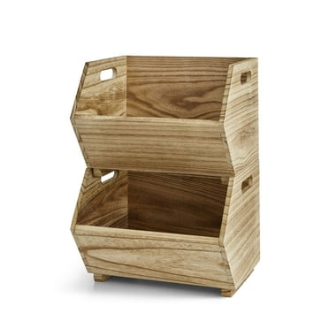 Better Homes & Gardens Adult Natural Wood Stacking Storage Bin Set 2-Piece