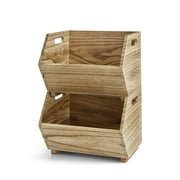 Better Homes & Gardens 2-Piece Set Natural Wood Stacking Open Front Decorative Storage Bins, 11 in x 16.5 in x 10 in