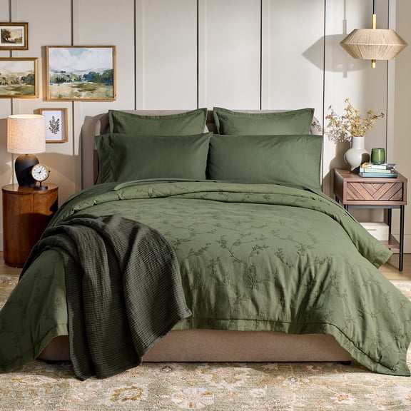 Better Homes & Gardens All in One Reversible Comforter and Sheet Set 8 Piece, Queen, Floral Green