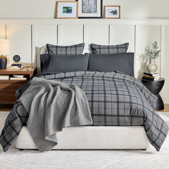 Better Homes & Gardens All in One Reversible Comforter and Sheet Set 8 Piece, Queen, Garment Washed Grey