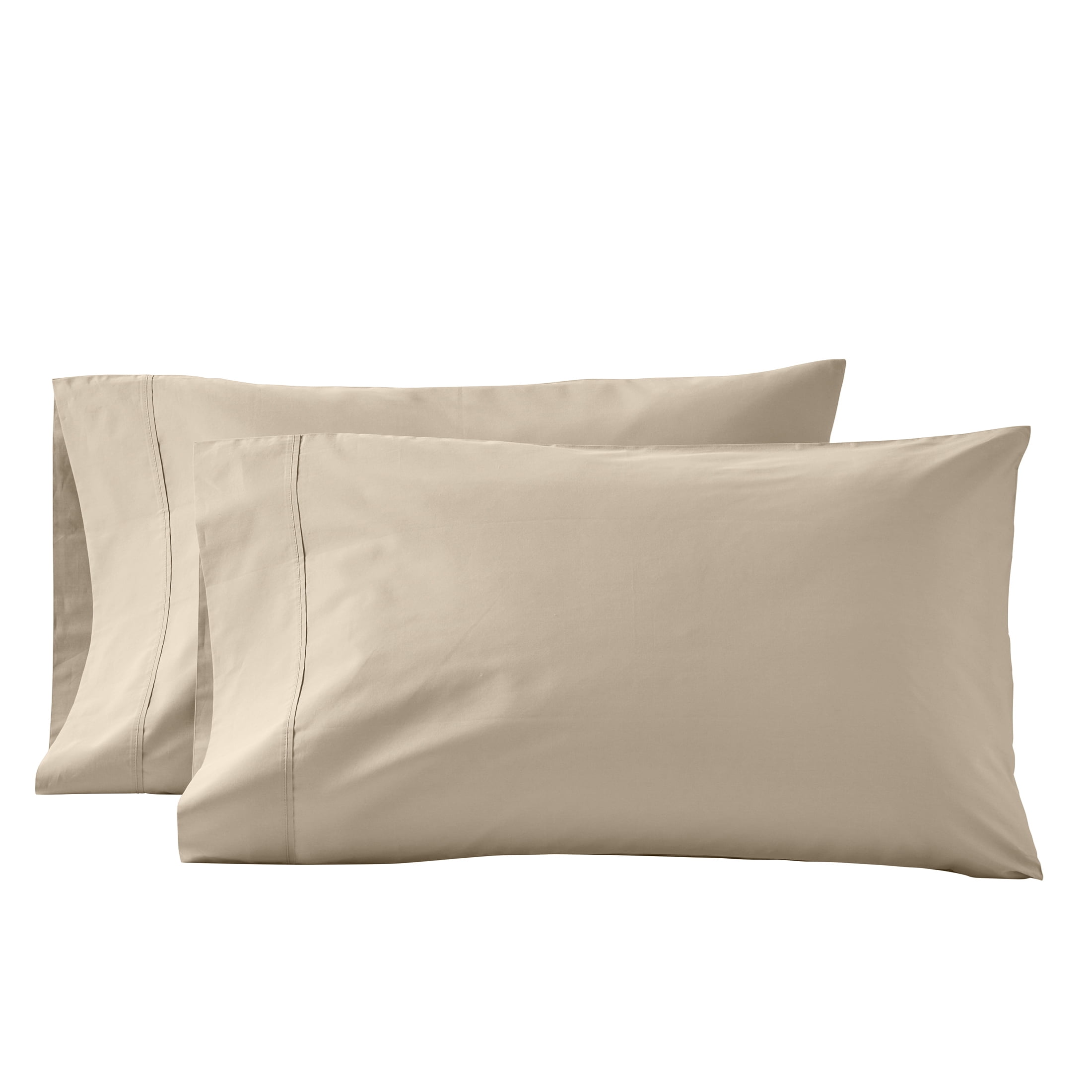 Better Homes & Gardens 2-Piece 300 Thread Count Percale Almond Biscuit Cotton Pillowcases, Standard/Queen