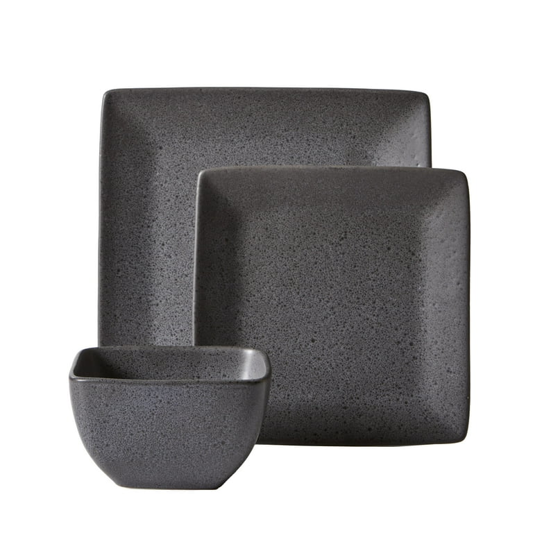 Better Homes Gardens Anderson Grey Square Shaped Stoneware 12 Piece Dinnerware Set Walmart