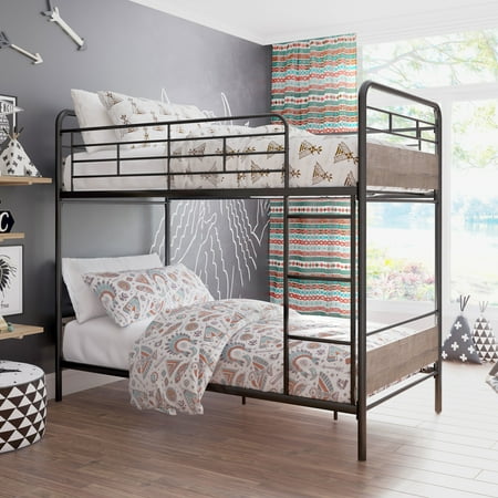 Better Homes & Gardens Anniston Twin Over Twin Bunk Bed, Metal Frame and Rustic Gray Accents