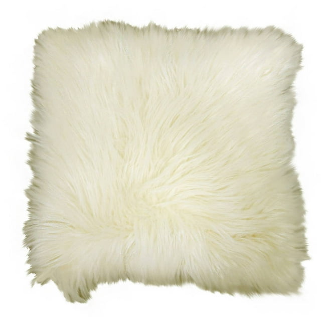 Better Homes & Gardens Arctic Faux Fur Decorative Throw Pillow 16" x 16", Ivory, 1 piece, Square