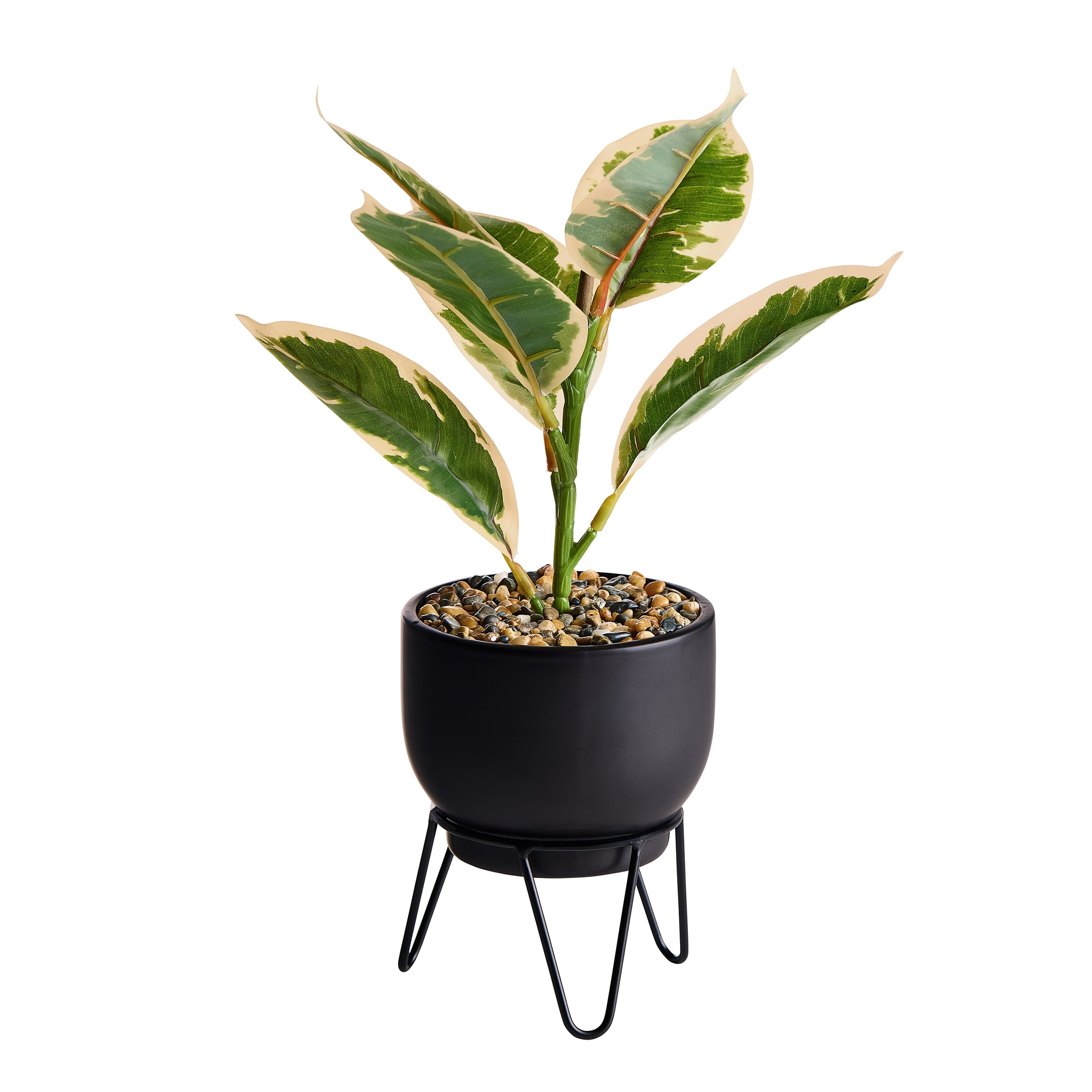 Better Homes & Gardens Artificial Ficus Plant in Black Ceramic Pot with Stand, 13"