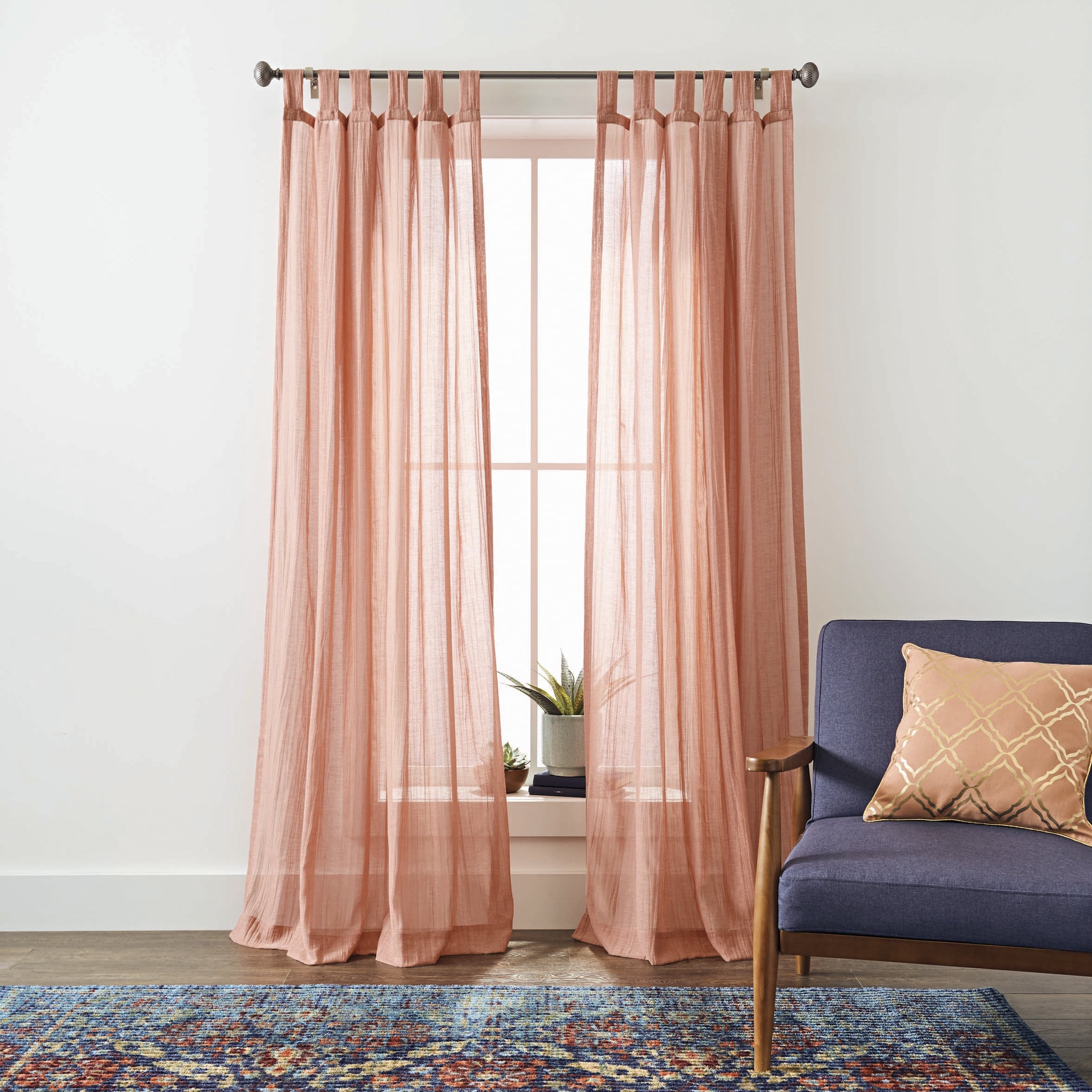 Better Homes & Gardens Arusha Solid Sheer Tab Top Single Curtain Panel, Terracotta, 50 x 84
