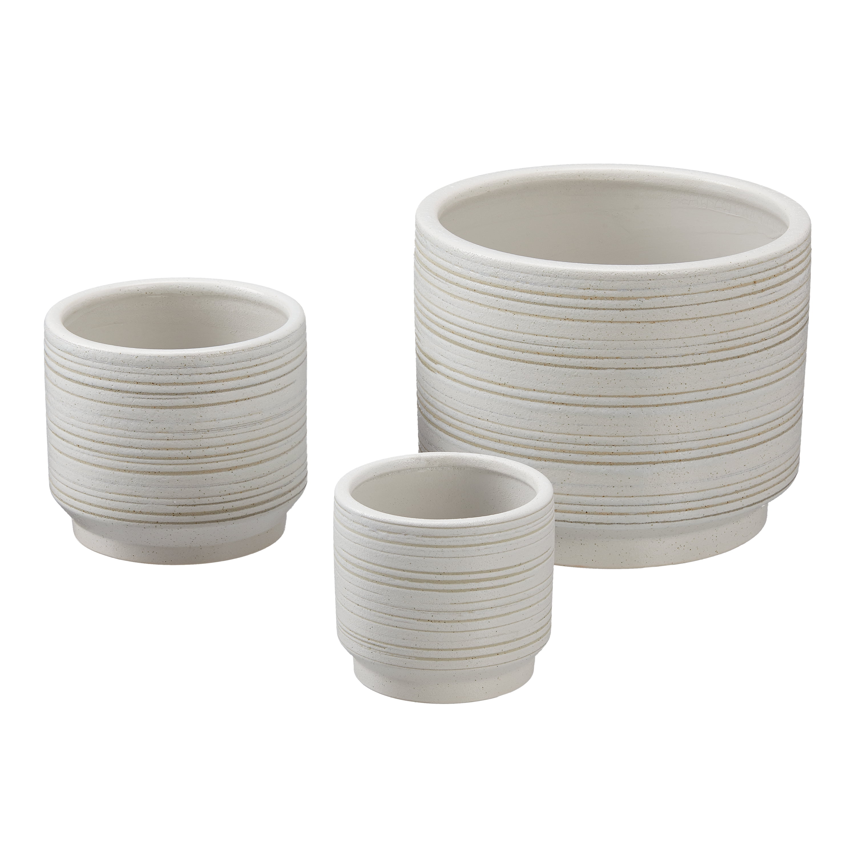 Matt White Set 3 Ceramic Plant Pots with Bamboo Coasters Indoor Planters  White Pot Ser Ceramic Flower Pots Containers Outdoor Large, Medium, Small