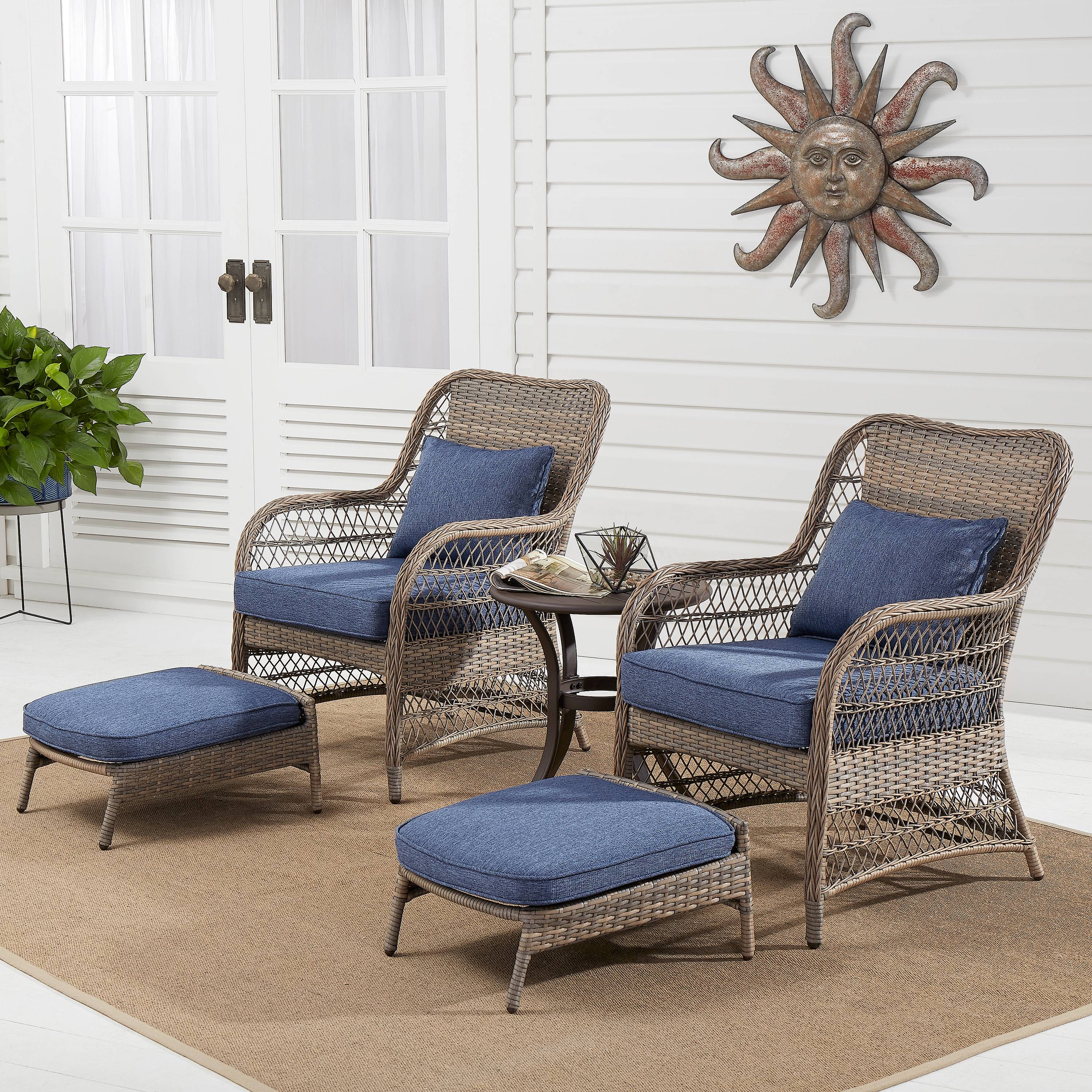 Better Homes & Gardens Auburn 5-Piece Wicker Patio Chat Set with Blue Cushions - image 1 of 8