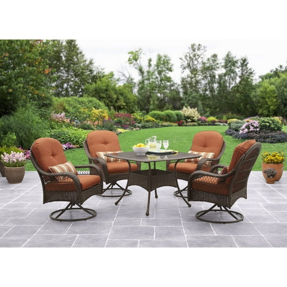 Better Homes & Gardens Azalea Ridge 5 Pcs Steel Patio Dining Set with Cushions, Brown/Soft