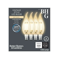 Better Homes & Gardens B10 Vintage LED Light Bulb, 5.5 Watts (60W Equivalent), Soft White, E12, Dimmable, 4 Pack