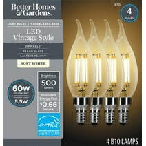 Better Homes & Gardens B10 Vintage LED Light Bulb, 60 Watts, Soft White, E12, Dimmable, 4 Pack