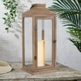 thumbnail image 1 of Better Homes & Gardens 23.7" Battery Operated Outdoor Natural Wood and Glass Lantern with Removable Candle, 1 of 9