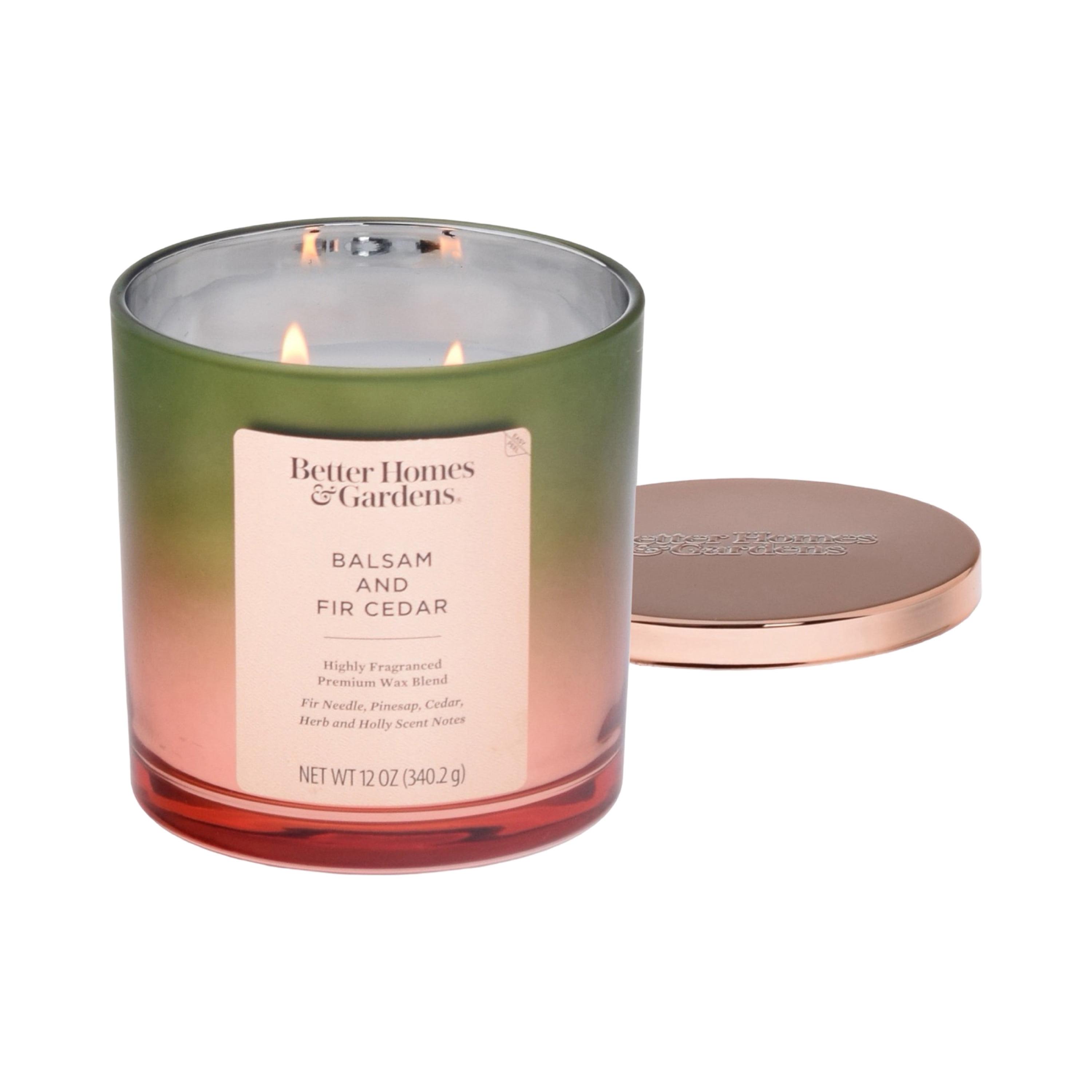 Better Homes & Gardens Balsam and Fir Cedar Scented 2-Wick 12oz Metallic Ombre Jar Candle