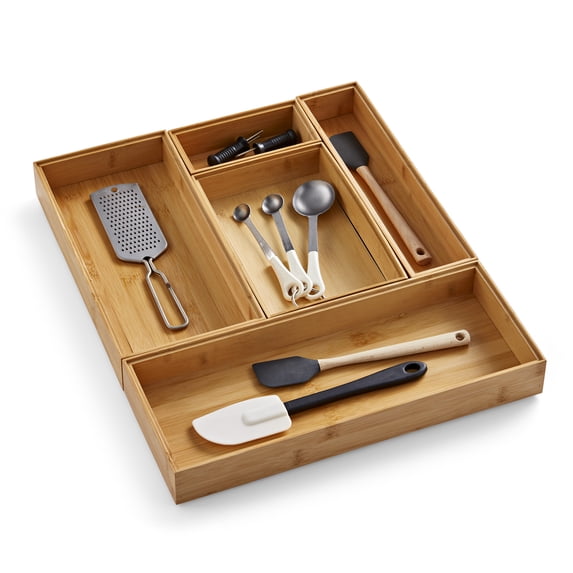 Better Homes & Gardens Bamboo Drawer Organizer 5-Piece Set, 17.91 in x 14.96 in x 1.97 in, Natural