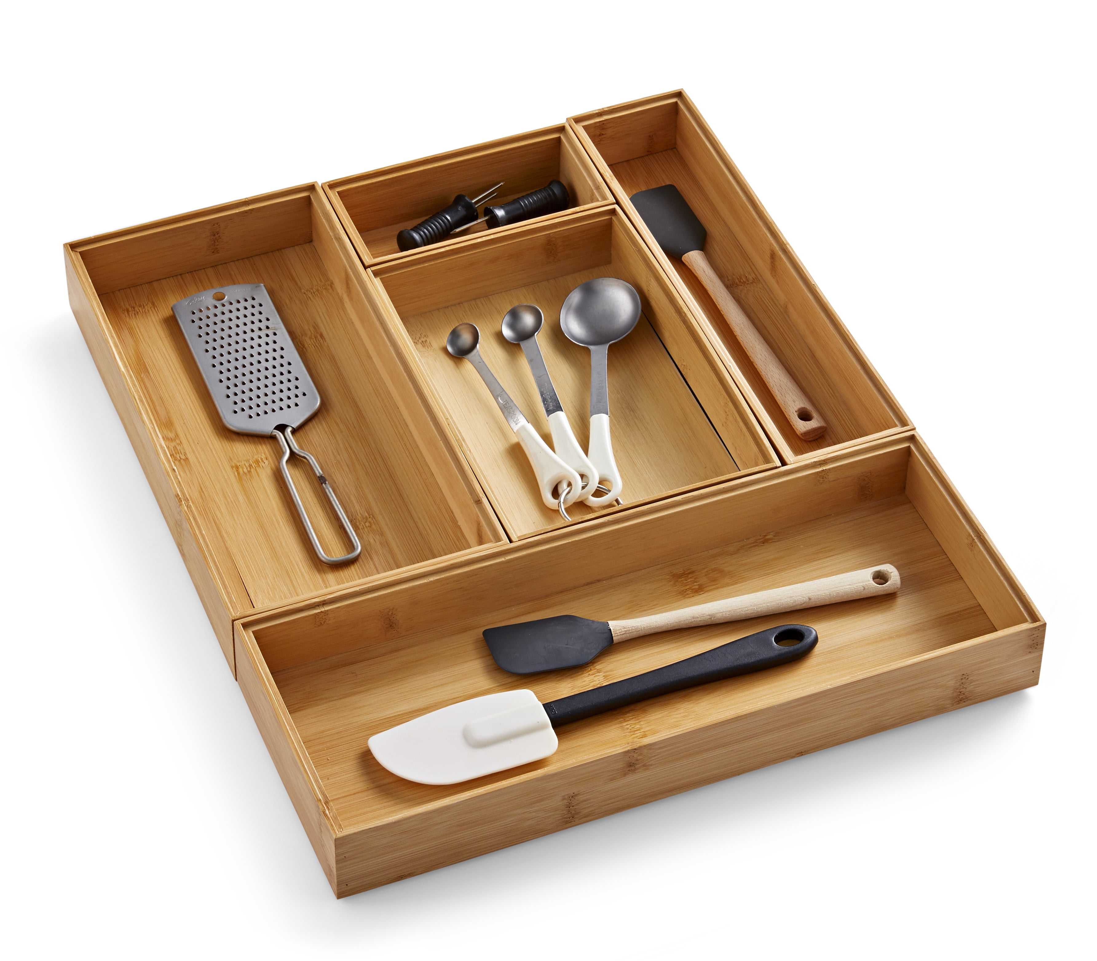 Better Homes & Gardens Bamboo Drawer Organizer 5pc Set, 17.9Wx 14.96Dx1.97H in, Natural Bamboo Color - Walmart.com