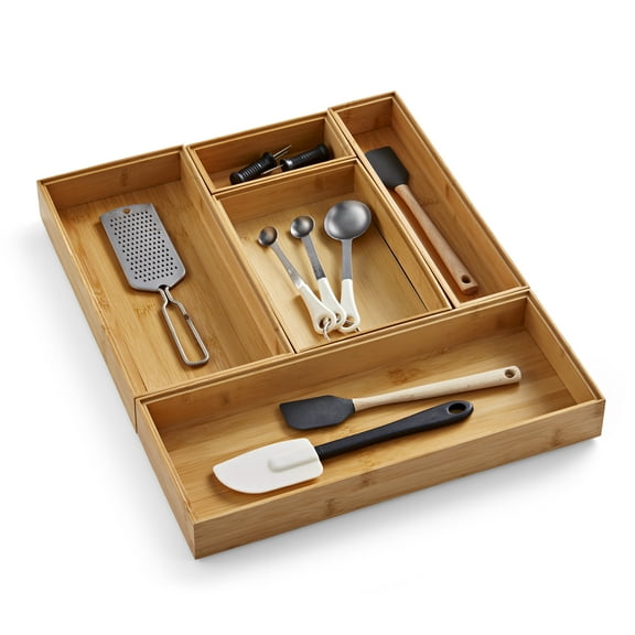 Better Homes & Gardens Bamboo Drawer Organizer 5pc Set, 17.9Wx 14.96Dx1.97H in, Natural Bamboo Color