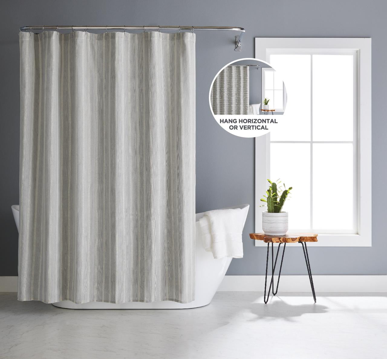 Better Homes & Gardens Basket Weave Stripe Poly Cotton Fabric Shower Curtain, 72" x 72", Gray