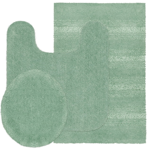 Better Homes & Gardens Bath Rug 3-Piece Set, Green, U-lid, Contour, 20