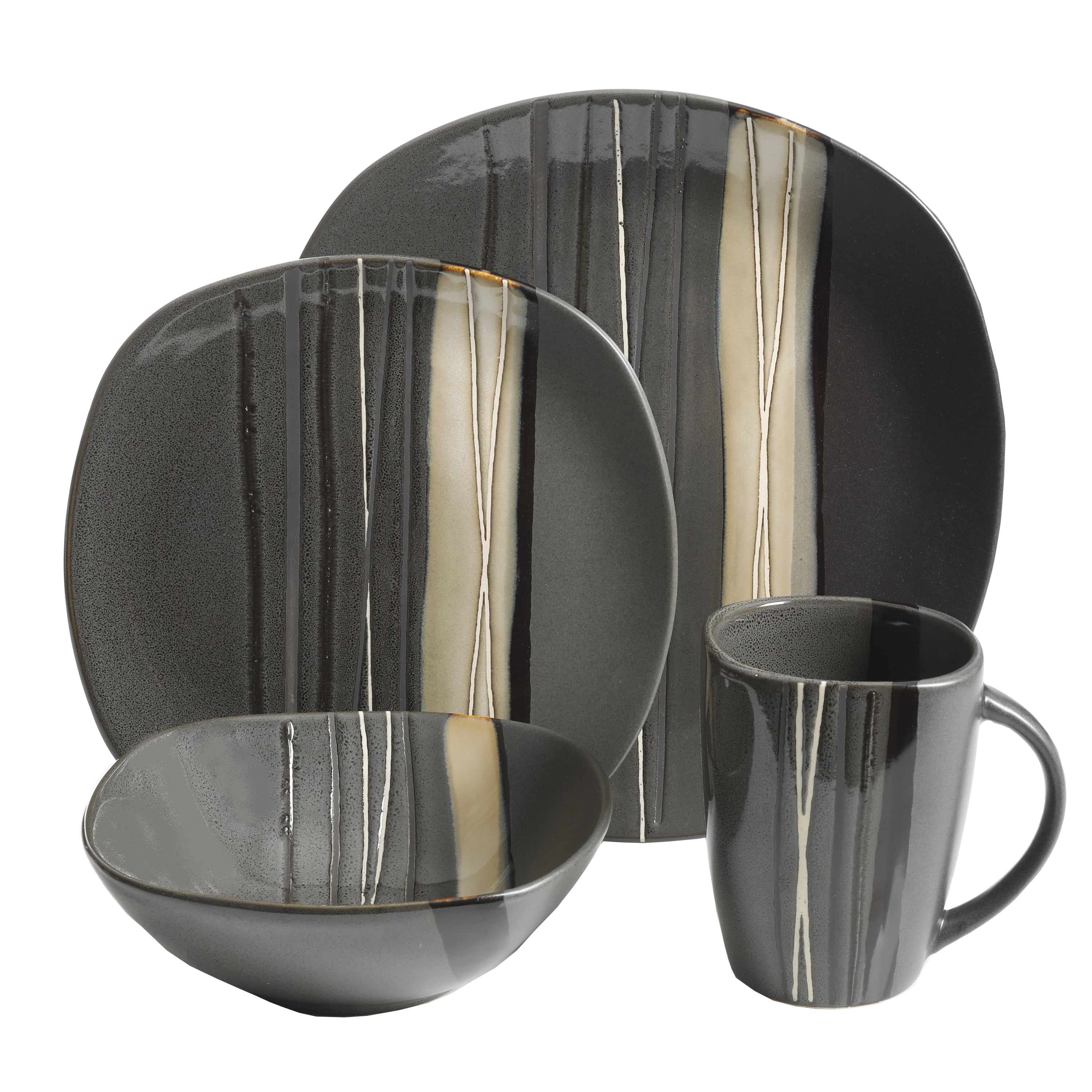 Gray Ceramic Square Dinnerware Set, Service for 4