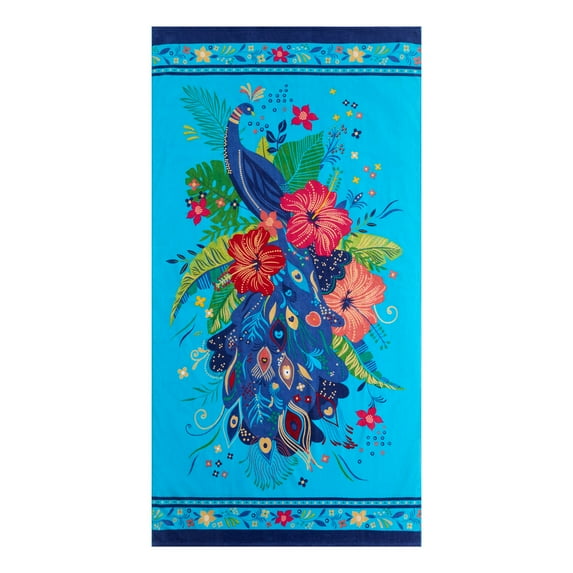 Better Homes & Gardens Beach Collection Peacock Cotton-Blend Beach Towel