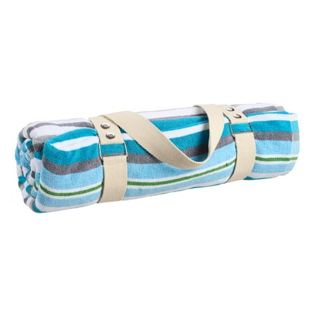 Better Homes & Gardens Beach Collection Sand-Friendly Aqua Striped Cotton-Blend Beach Blanket